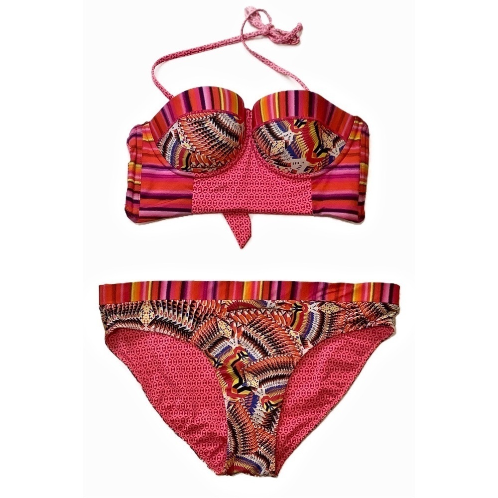Phax Fuchsia Multicolour Print Strapless Underwire Bikini Set NWT S